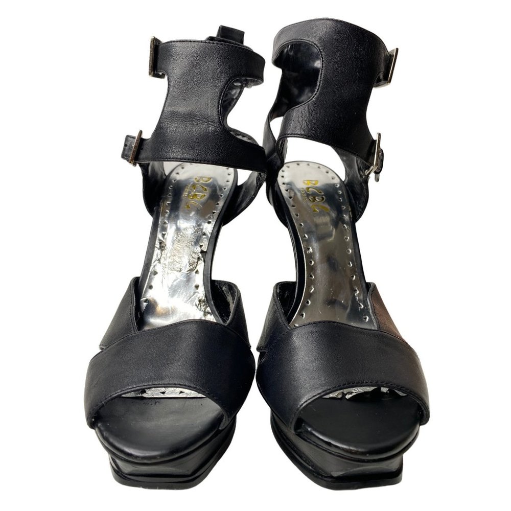 BCBG Black Double Ankle Strap 5.5” Platform Stiletto Size 8